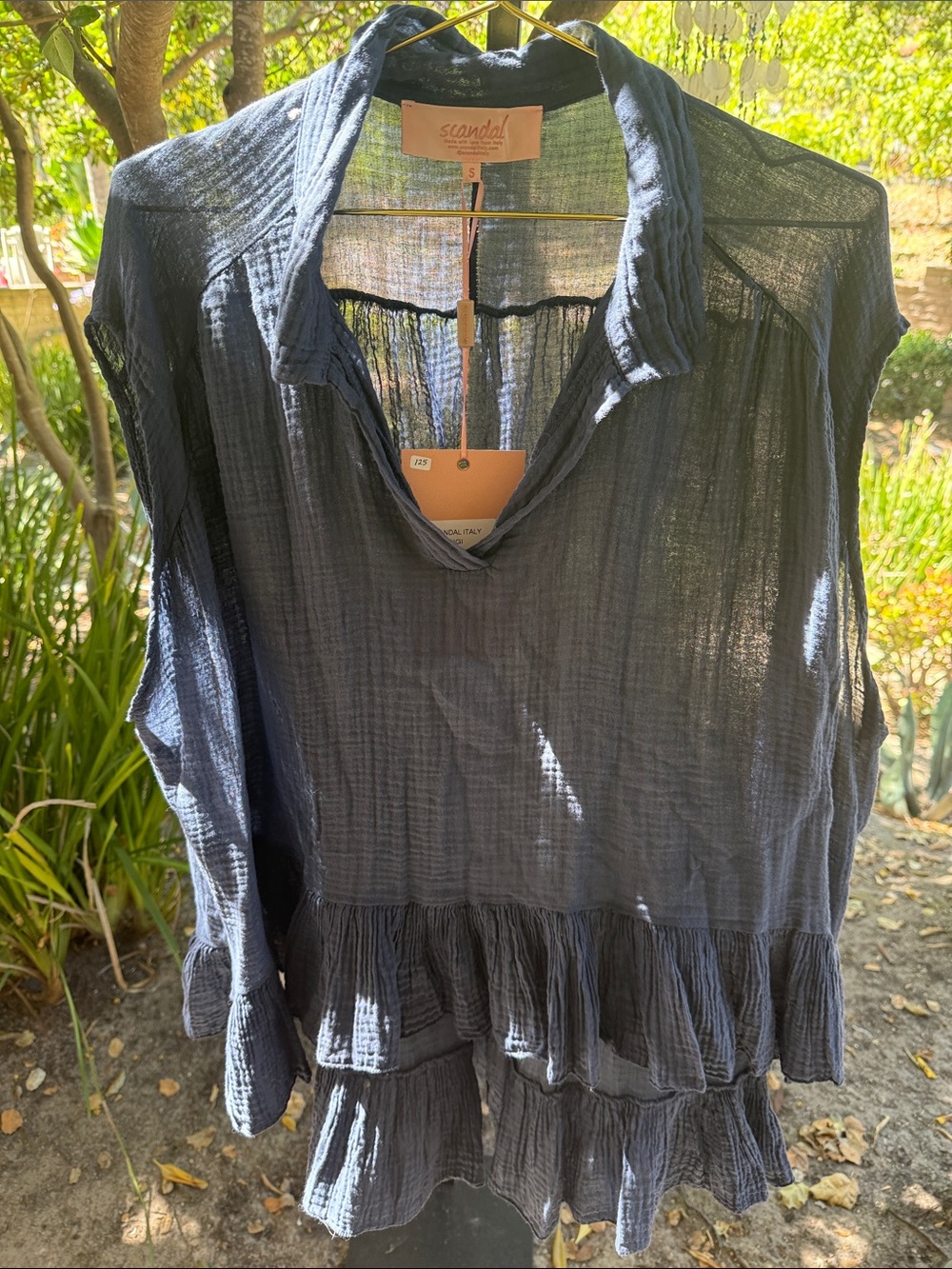 Scandal Navy Blue Ruffled Gauze Women's Top